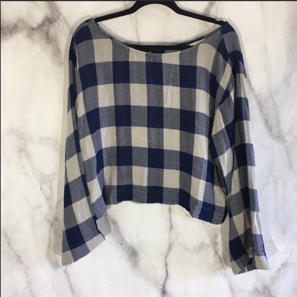 cloth & stone Tops - Cloth + stone blue buffalo plaid tie back crop szL